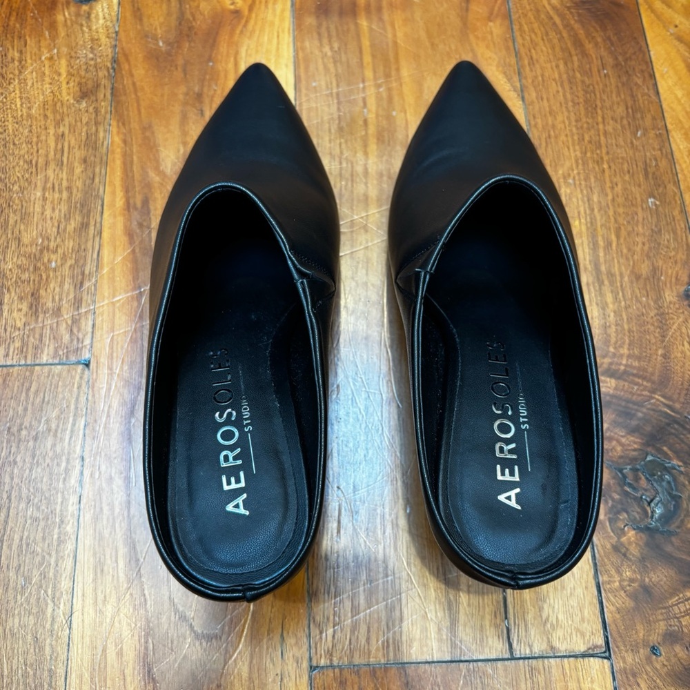 NEW Aerosoles Jama Pointed Toe Mule Black Leather 8 - Picture 7 of 11
